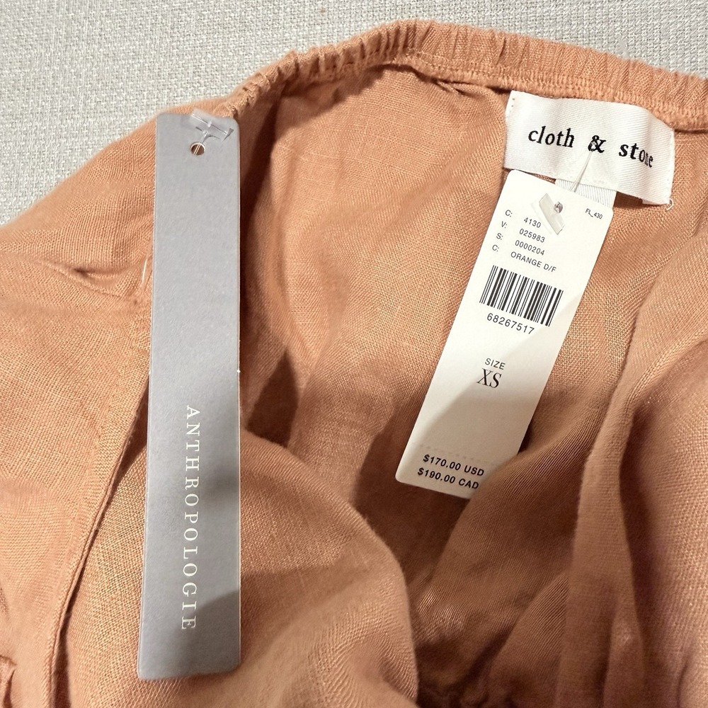Anthropologie Cloth & Stone Linen Cross Halter Maxi Dress Size XS Orange Coastal - Picture 4 of 10